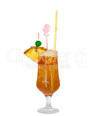 Cocktail with pineapple isolated on white background