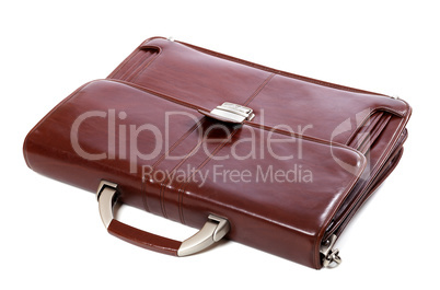 Leather brown briefcase on white background