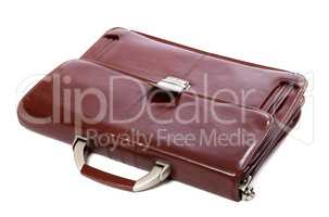 Leather brown briefcase on white background
