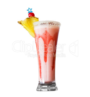 Cocktail with strawberry syrup isolated over white