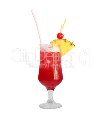 Cocktail with pineapple decoration isolated on white