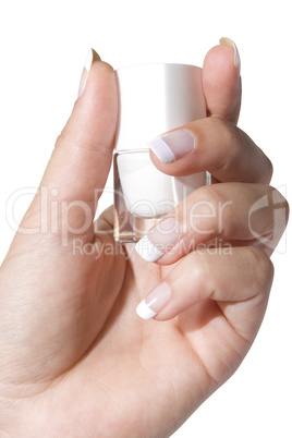 Woman?s hand with French manicure isolated. Nail polish.