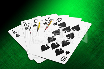 Spade Royal Flush cards from a deck of playing cards