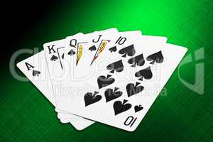 Spade Royal Flush cards from a deck of playing cards