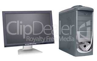 Computer and monitor isolated on white background