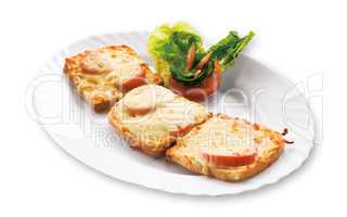 Sandwich with ham and cheese isolated on white