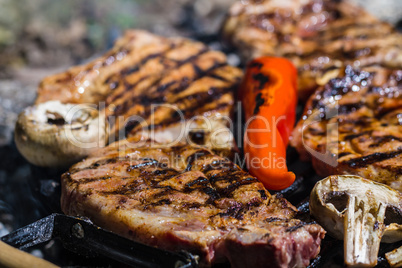 Meat steak on grill