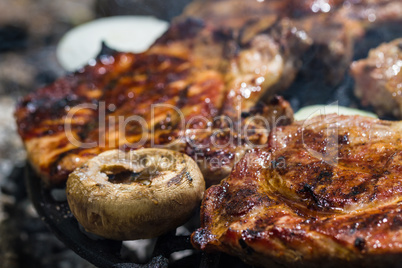 Meat steak on grill