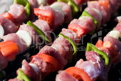 Delicious grilled meat skewers. Food on grill.