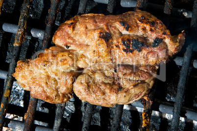 Meat on the barbecue with grillmarks