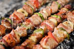 Delicious grilled meat skewers. Food on grill.