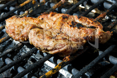 Meat on the barbecue with grillmarks
