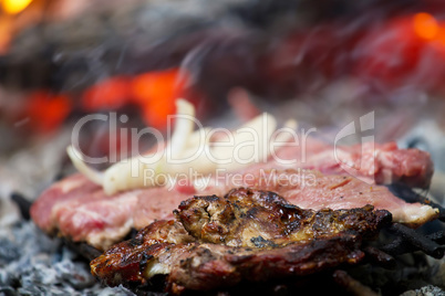 Meat on wood coals