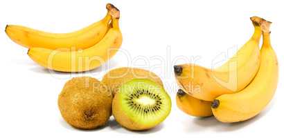 Banana and kiwi isolated on white
