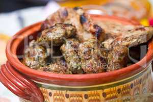 Meatballs in clay bowl, traditional cuisene
