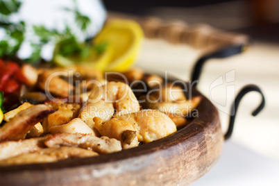 Gourmet food on clay plate. Proper for menu design - cover and pages.