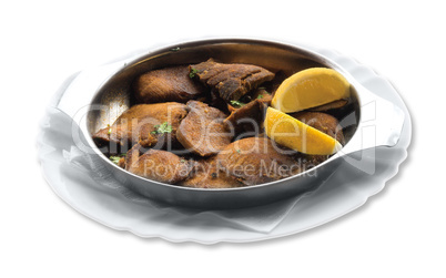 Veal tongue delicacies isolated over white