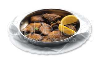 Veal tongue delicacies isolated over white