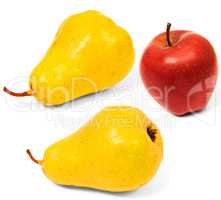 Pears and apple isolated on white background