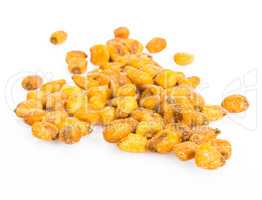 Roast salted maize grain isolated on white