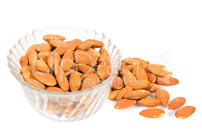 Almond nuts isolated over white with clipping path