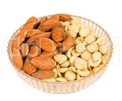 Peanut and almod nuts isolated on white
