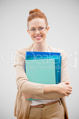 Composite image of teacher with files