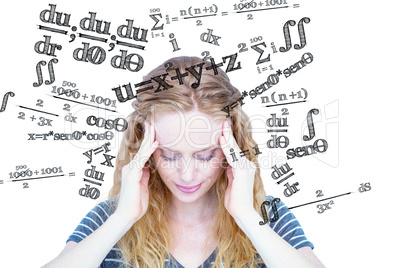 Composite image of a blonde woman having headache
