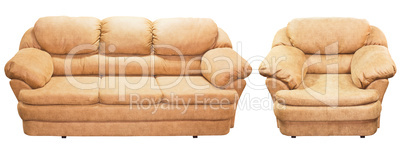 Isolated brown sofa on white background. Red couch proper for furniture design.