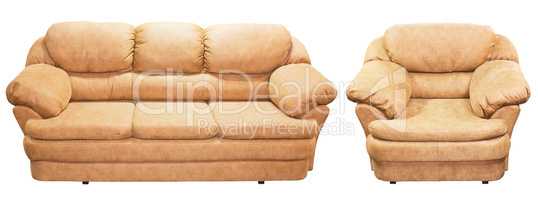 Isolated brown sofa on white background. Red couch proper for furniture design.