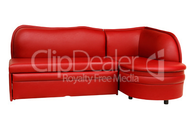 Isolated red sofa on white background. Red couch proper for furniture design.