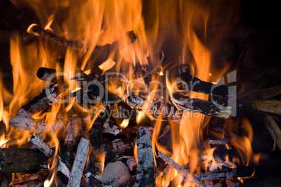 Fireplace with fire and embers