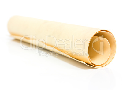 Scroll of old paper diplom isolated over white