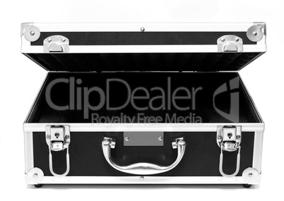 Open black suitcase isolated over white