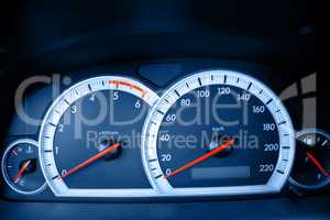 Dashboard of speed accelerating car