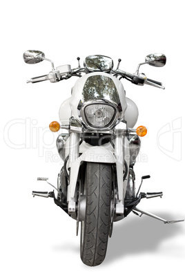Motorcycle isolated on white background. Motorcycle shoot in front proper for rent-a-car design.