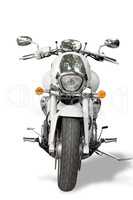 Motorcycle isolated on white background. Motorcycle shoot in front proper for rent-a-car design.