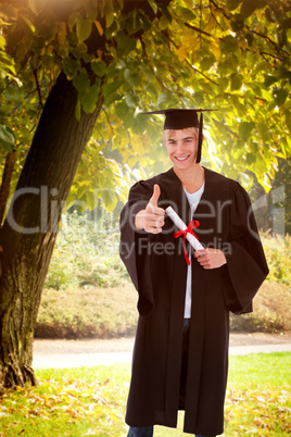 Composite image of happy teen guy celebrating graduation