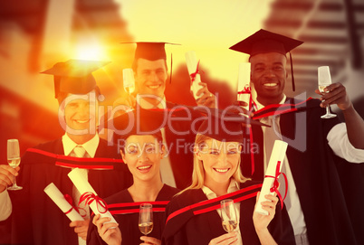 Composite image of group of people graduating from college