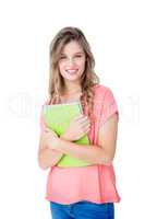 Composite image of hipster woman holding notebook