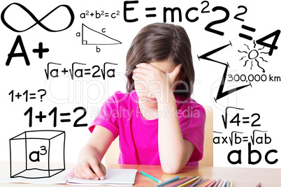 Composite image of cute pupil working at her desk