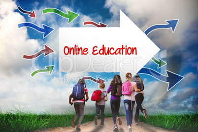 Online education against road leading out to the horizon