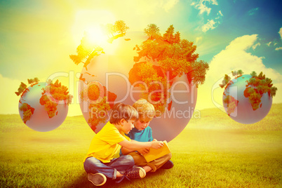 Composite image of pupils reading book