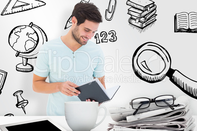 Composite image of student reading book