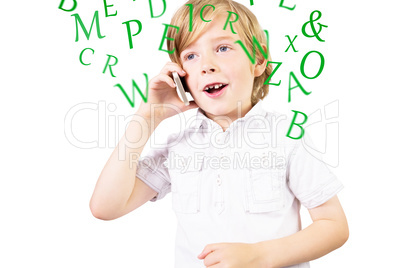 Composite image of cute boy talking on smartphone Composite image of cute boy talking on smartphone