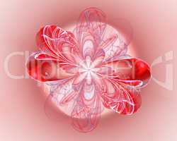 Abstract fractal design. Red light flower.