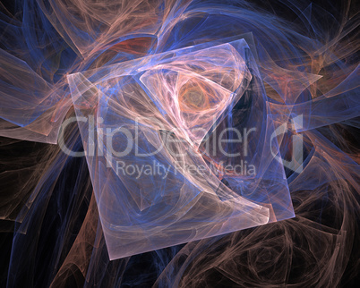 Abstract fractal design. Blue and pink square in dark.