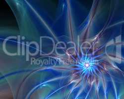 Abstract fractal design. Blue spiral star in dark.