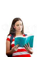 Composite image of student reading book in library