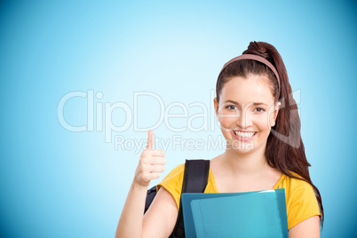 Composite image of student with thumbs up